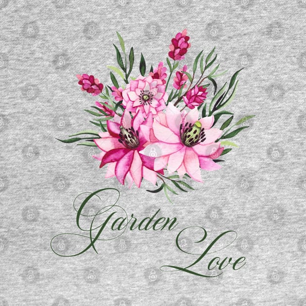 Garden Love with pink flowers for gardeners by artsytee